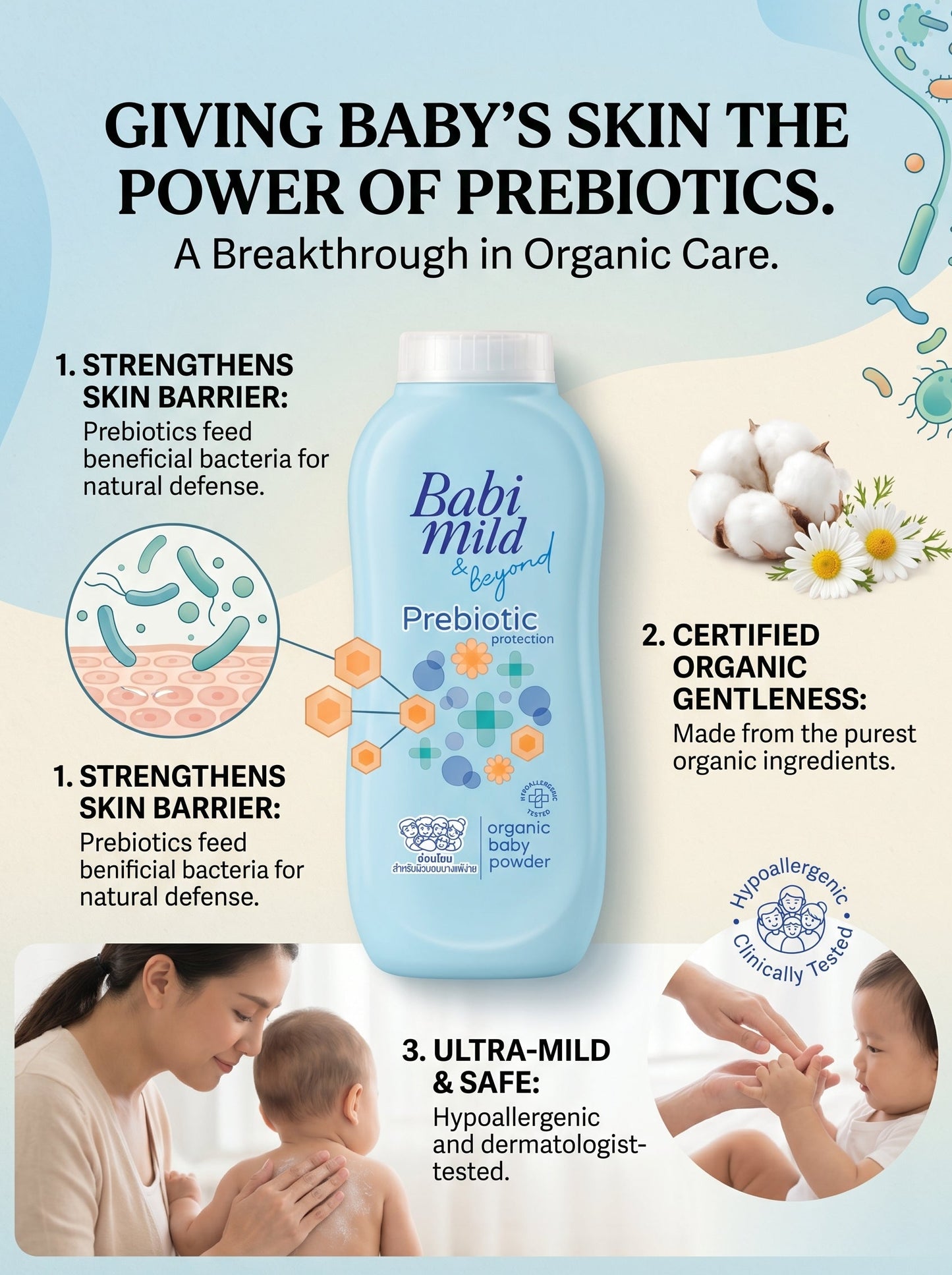 Baby Mild & Beyond - Prebiotic Protection | Organic Baby Powder info
