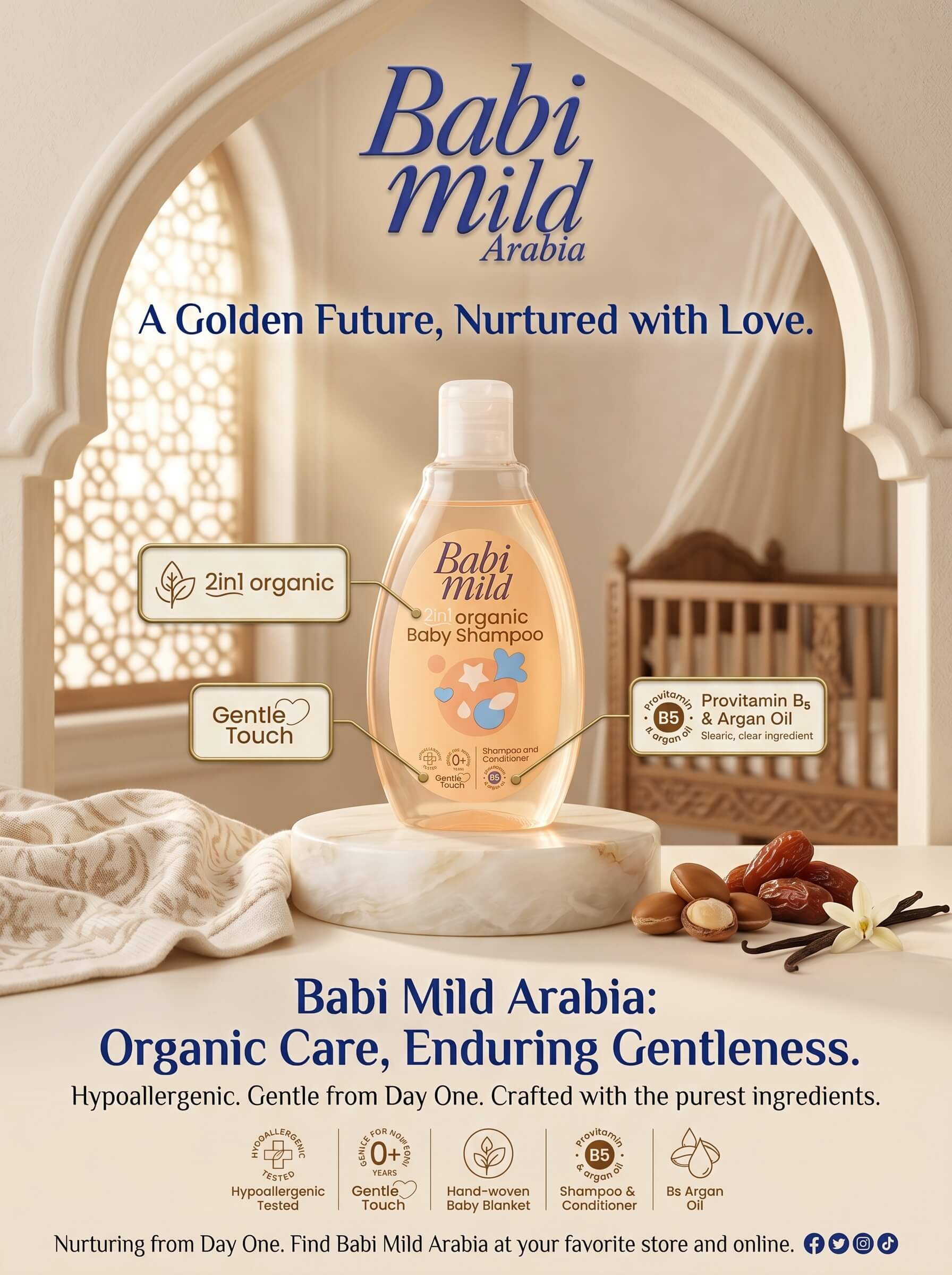 Babi Mild - 2in1 Organic Baby Shampoo & Conditioner (180ml) in UAE