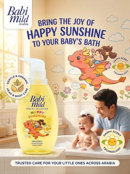 Babi Mild - Happy Sunshine | Organic Head & Body Baby Bath-380ml Parent with baby bathing in UAE