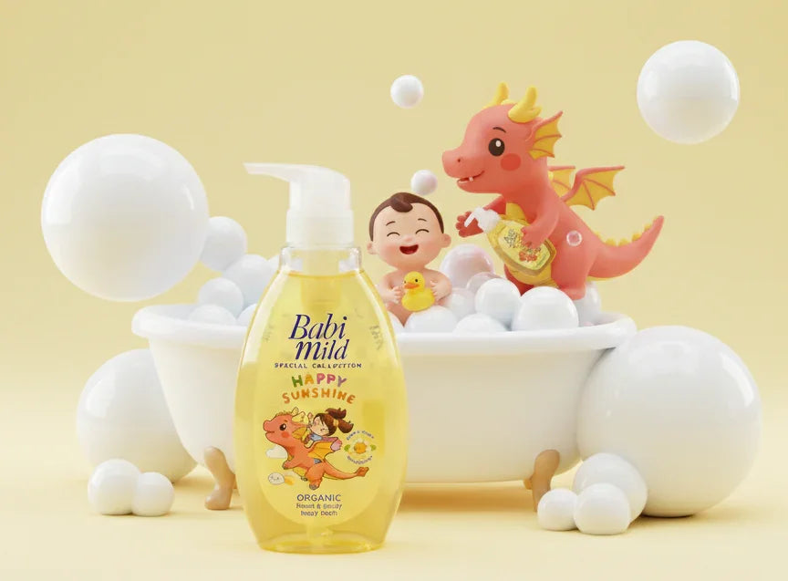 Babi Mild - Happy Sunshine | Organic Head & Body Baby Bath-380ml cartoon in UAE