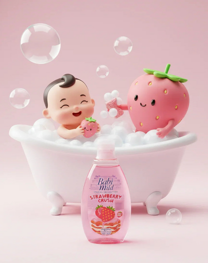 Babi Mild - Strawberry Crush | Head & Body Baby Bath (180ml) Carton strawberry bathing with kid in UAE