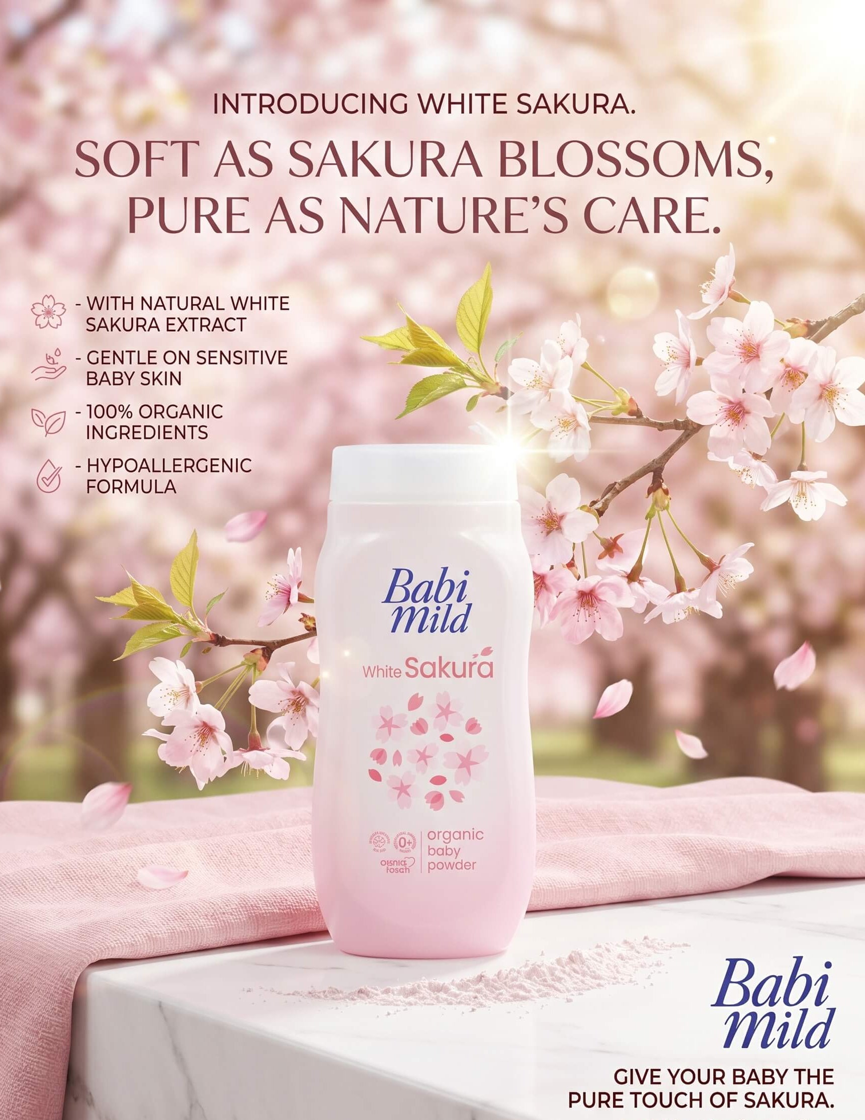 Babi Mild - White Sakura | Organic Baby Powder (45g)