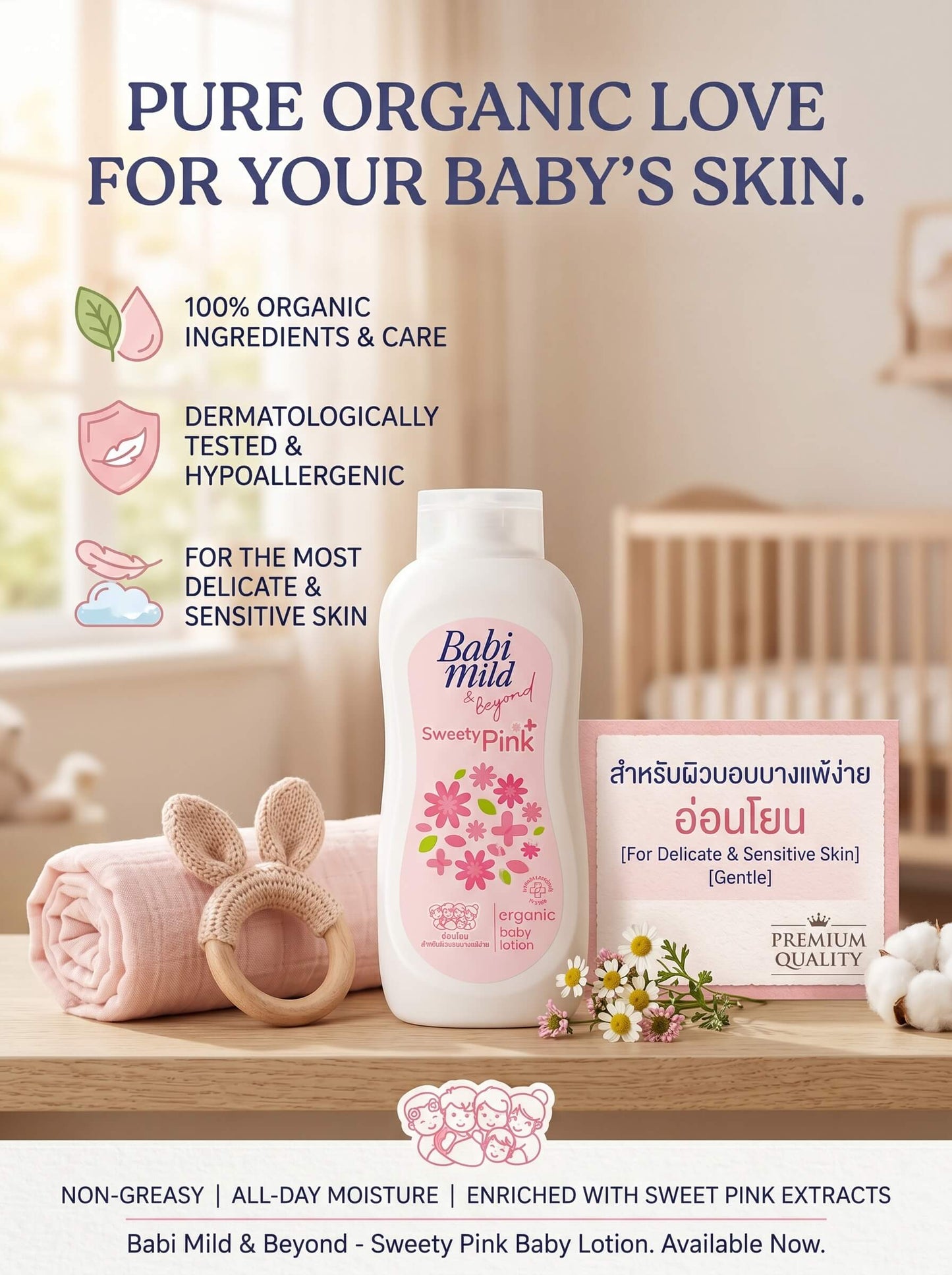 Babi Mild & Beyond - Sweety Pink | Organic Baby Body Lotion- (180/350ml) UAE