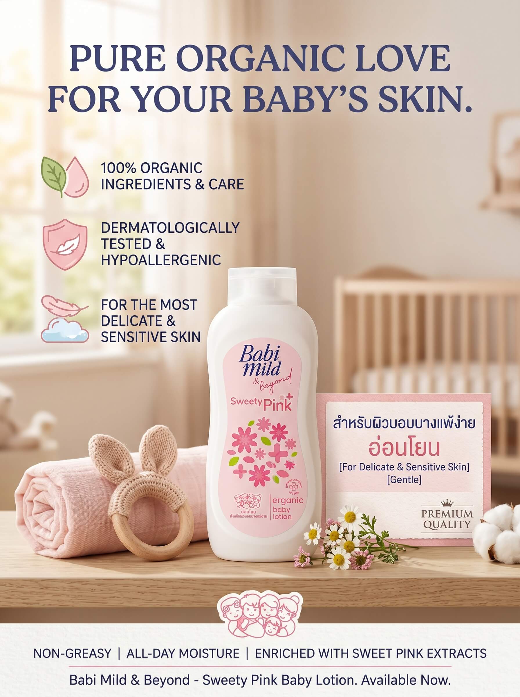 Babi Mild & Beyond - Sweety Pink | Organic Baby Body Lotion- (180/350ml) UAE