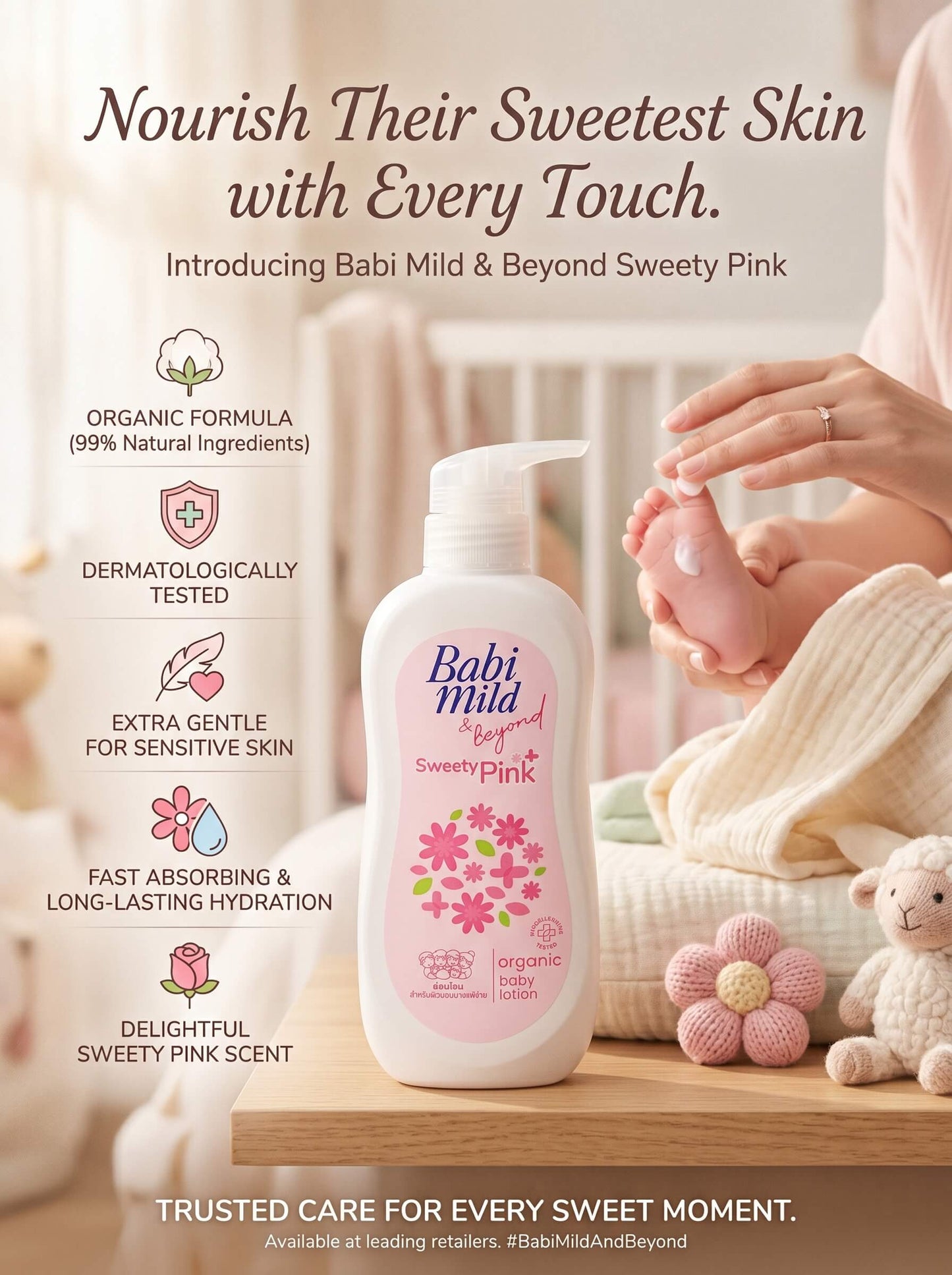 Babi Mild & Beyond - Sweety Pink | Organic Baby Body Lotion- (350ml) UAE