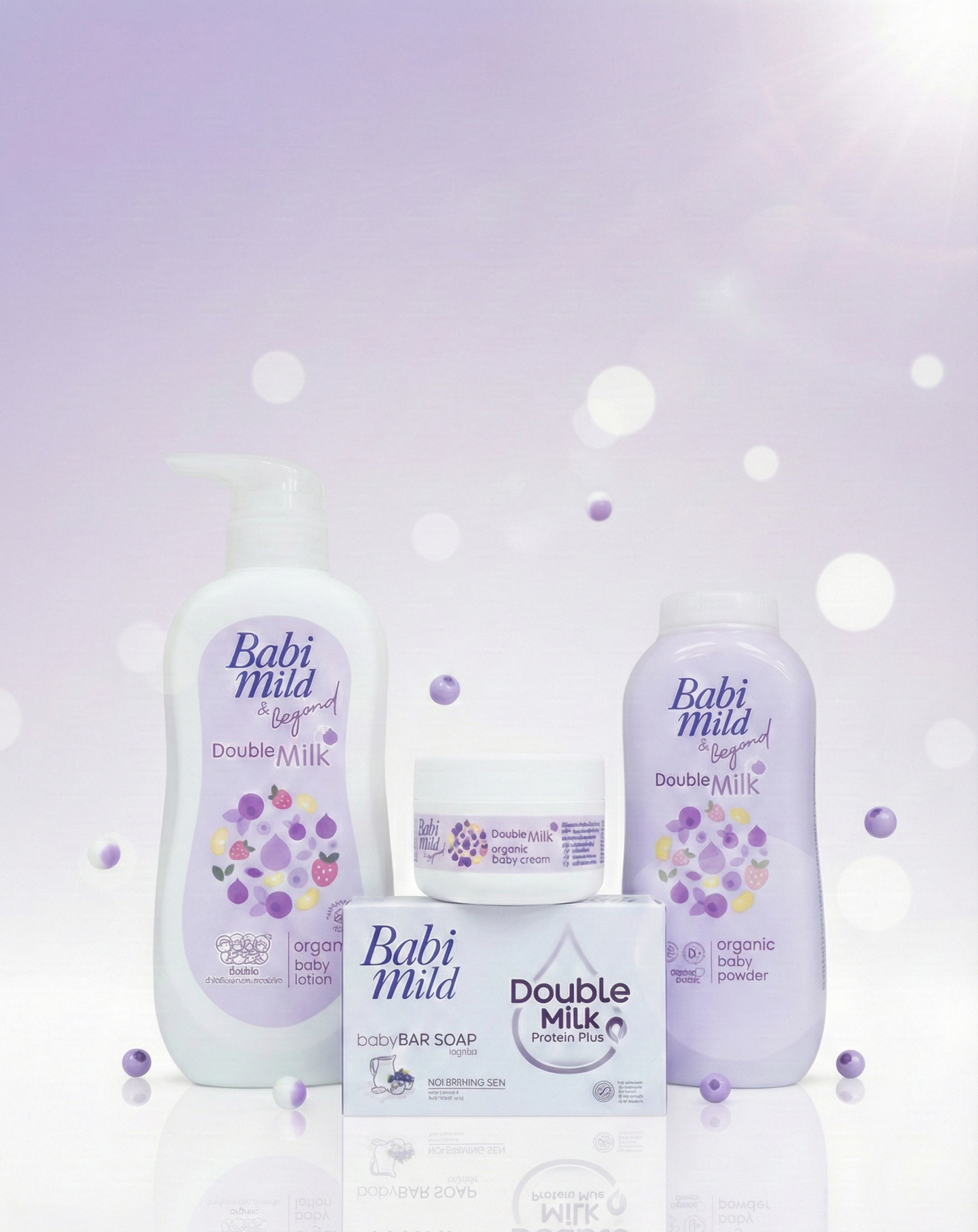 Babi Mild & Beyond Double Milk Protein Baby Care Set – Organic Baby Lotion, Baby Powder, Body Cream & Baby Bar Soap