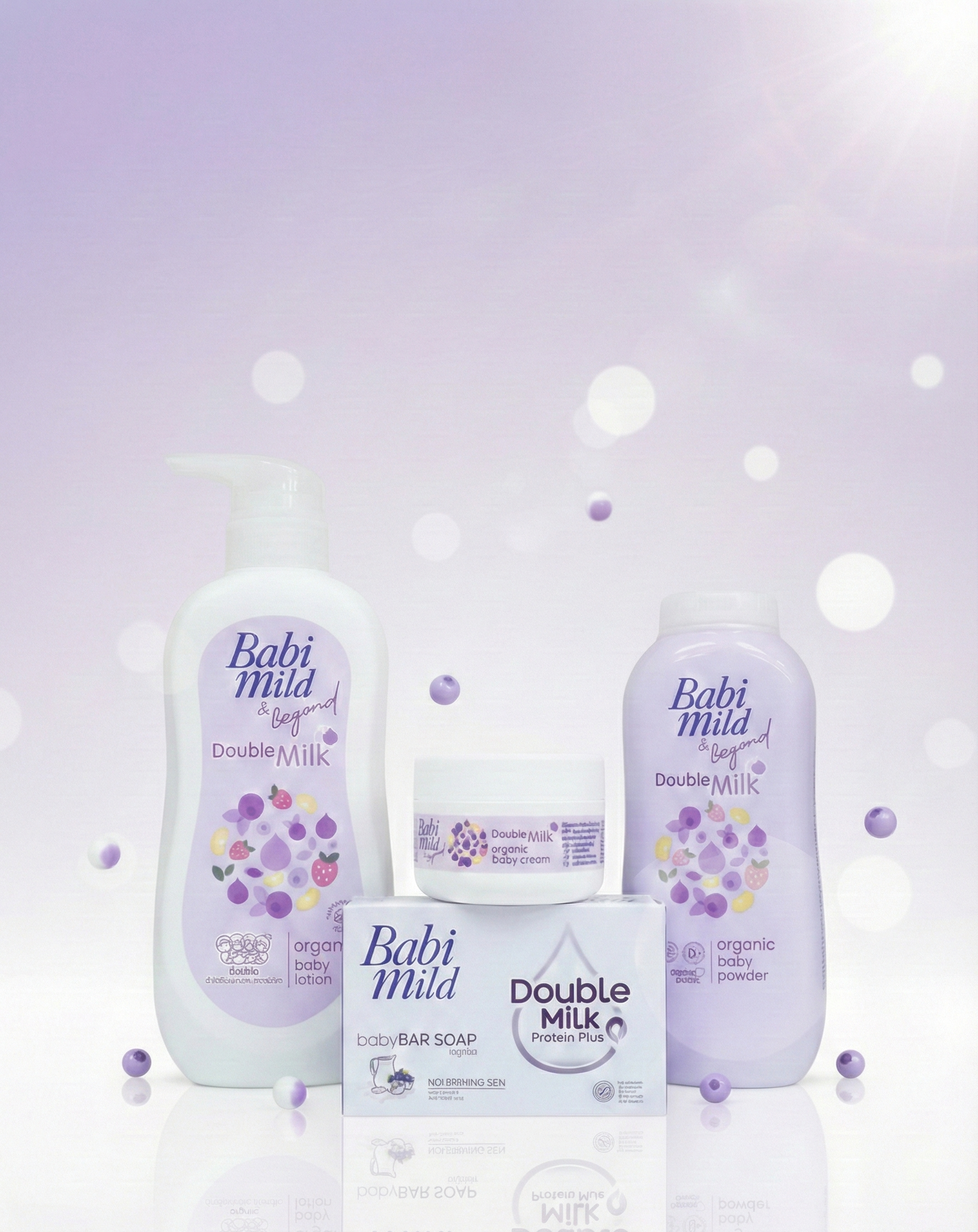 Babi Mild & Beyond Double Milk Protein Baby Care Set – Organic Baby Lotion, Baby Powder, Body Cream & Baby Bar Soap