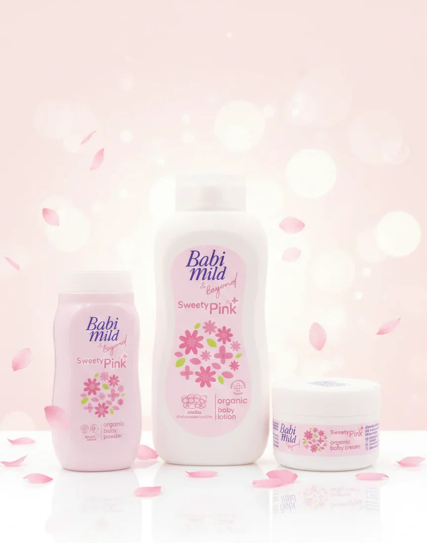 Babi Mild & Beyond Sweety Pink Baby Care Set – Organic Baby Lotion, Baby Powder & Baby Cream