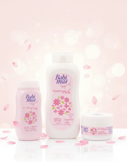 Babi Mild & Beyond Sweety Pink Baby Care Set – Organic Baby Lotion, Baby Powder & Baby Cream