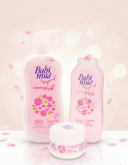 Babi Mild & Beyond Sweety Pink Organic Baby Care Set – Baby Lotion, PowderBaby  & Baby Cream