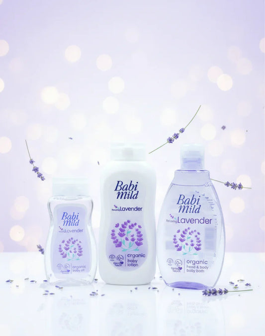 Babi Mild Relaxing Lavender Baby Care Set – Organic Baby Oil, Baby Lotion & Head & Body Baby Bath